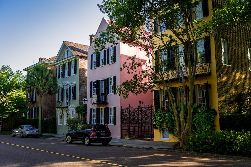 colorful homes in Cannonborough Elliotborough Charleston neighborhood