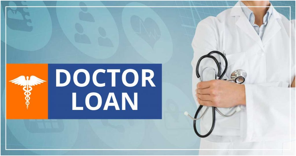 Doctor standing proudly next to Doctor Loans Sign