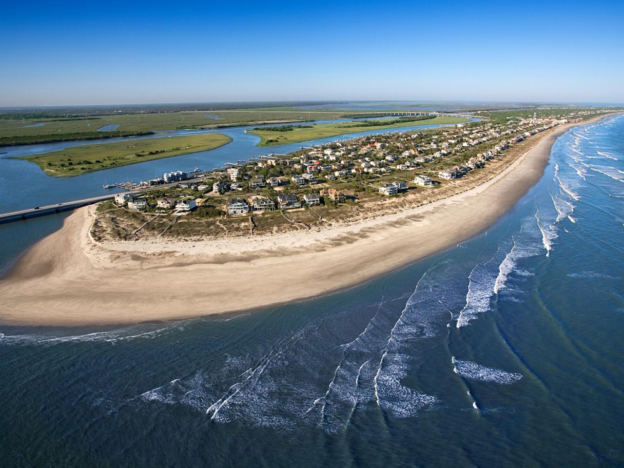 Charleston Island Homes Aerial View with Ocean Surrounding Island