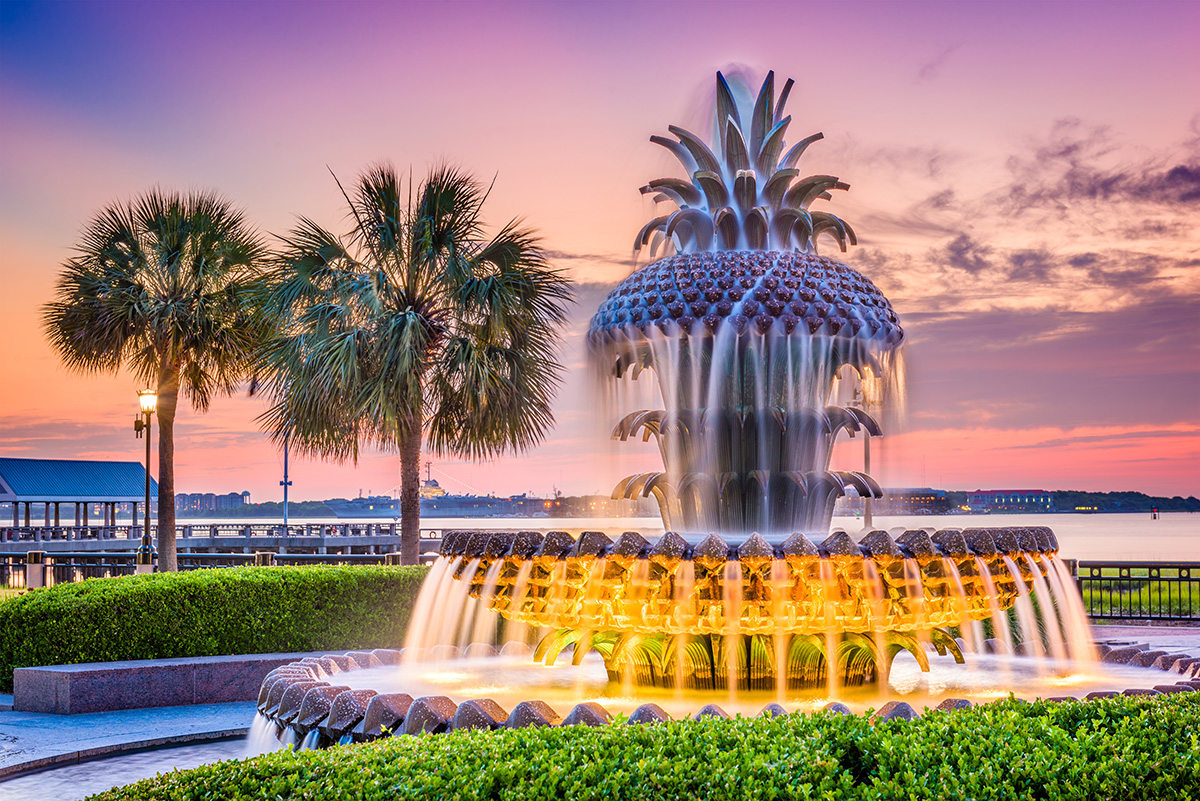 Charleston pineapple fountain on charleston harbor