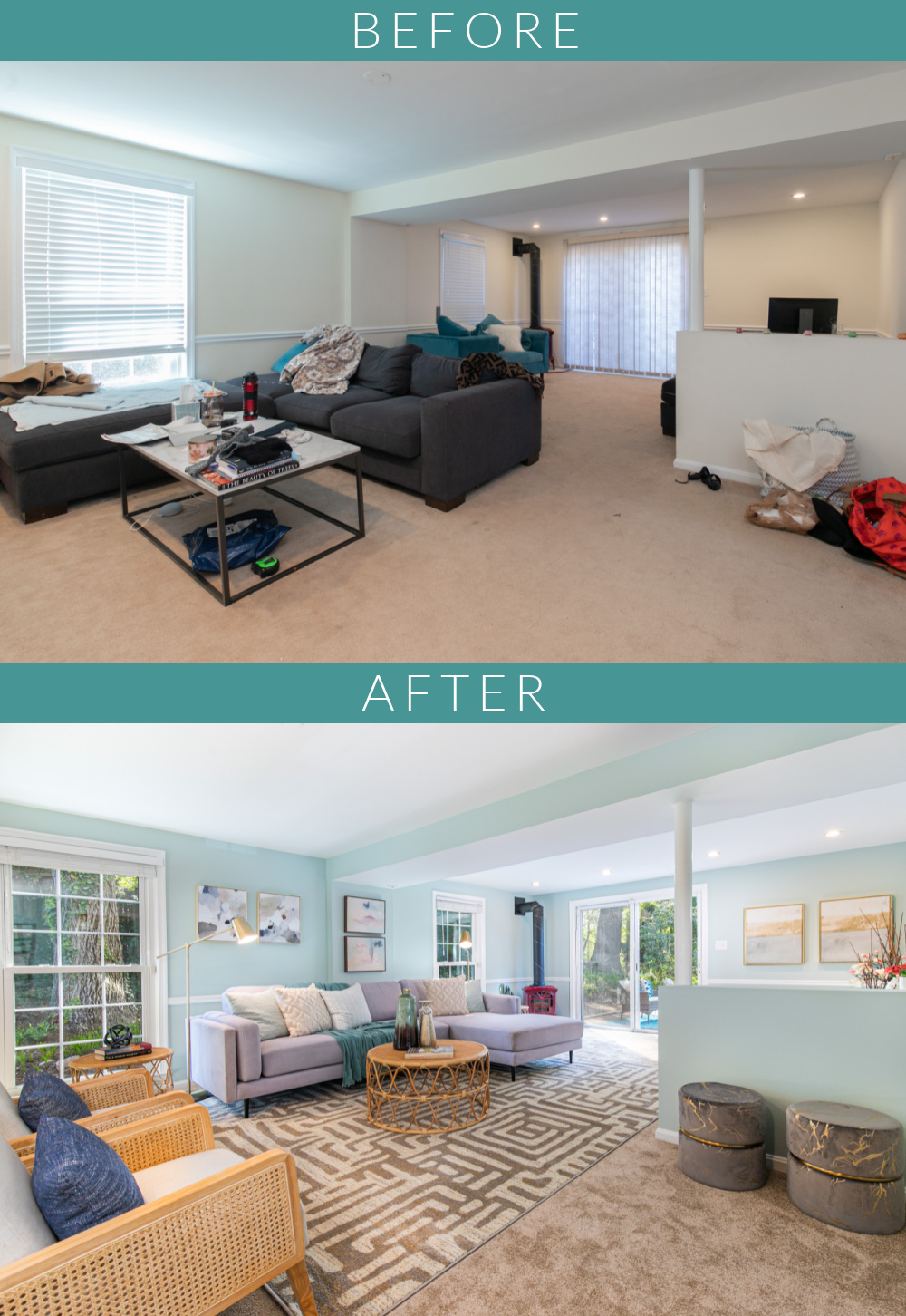 cozy living room before and after