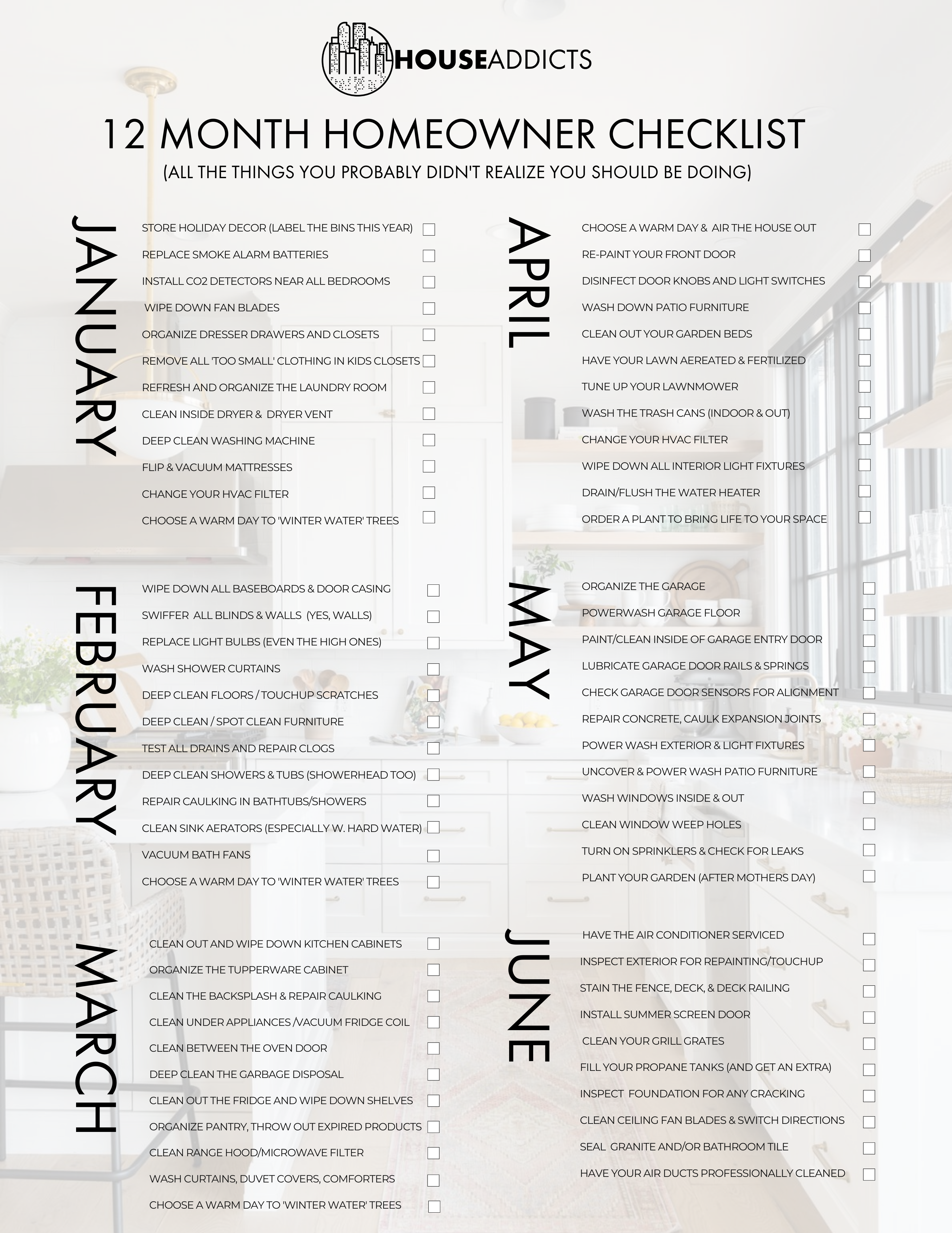 Homeowner Checklist - January - June