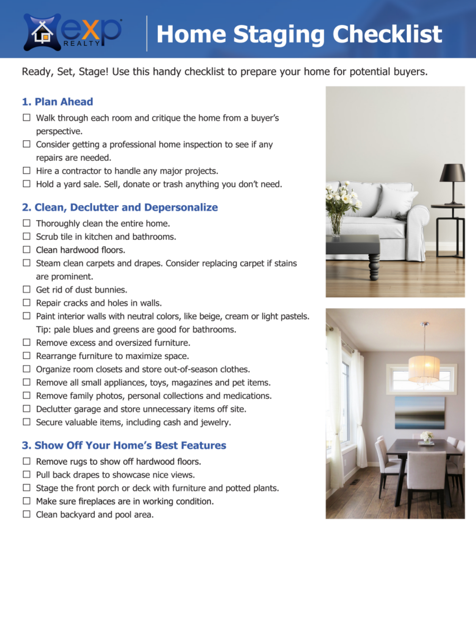 Printable Home Staging Checklist Printable Templates