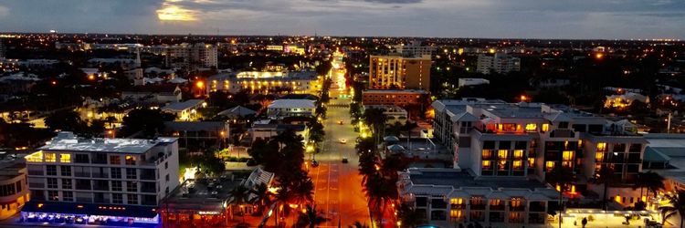 nighttime aerial view of downtown delray beach