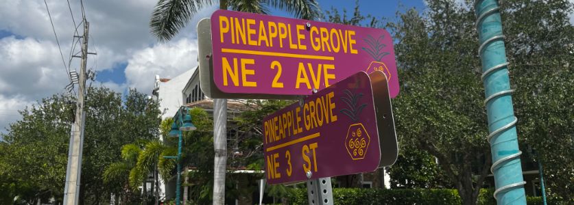pink pinapple grove street sign