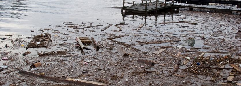 wooden waterlogged wreckage after hurricane