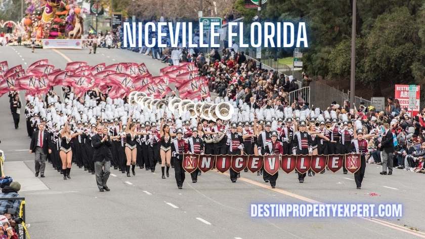 Niceville high school band marching downtown
