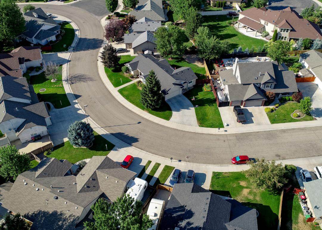 An aerial view of a neighborhood in Idaho