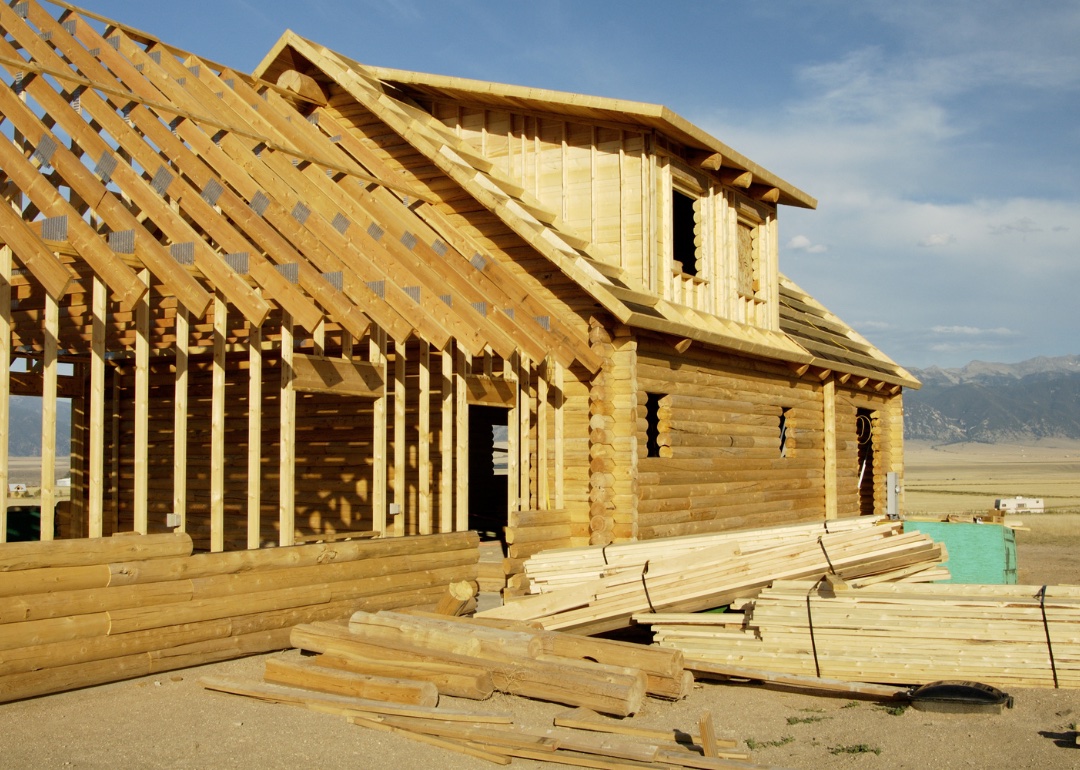 A new log home being constructed in Montana.