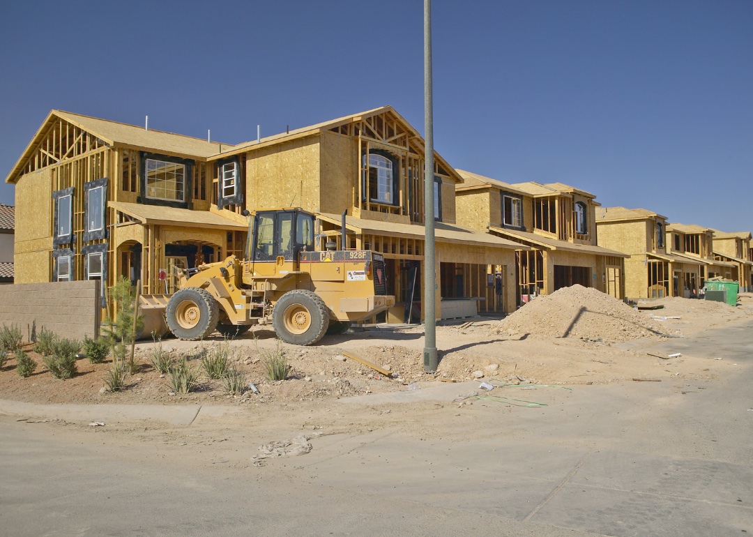 A row of residential homes being constructed in Clark County.