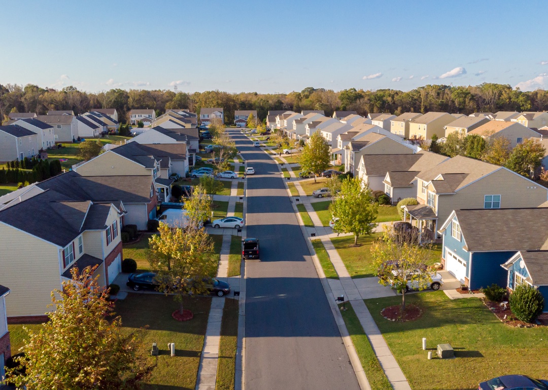 #9. North Carolina An aerial shot of a development of single homes in the Charlotte suburbs.