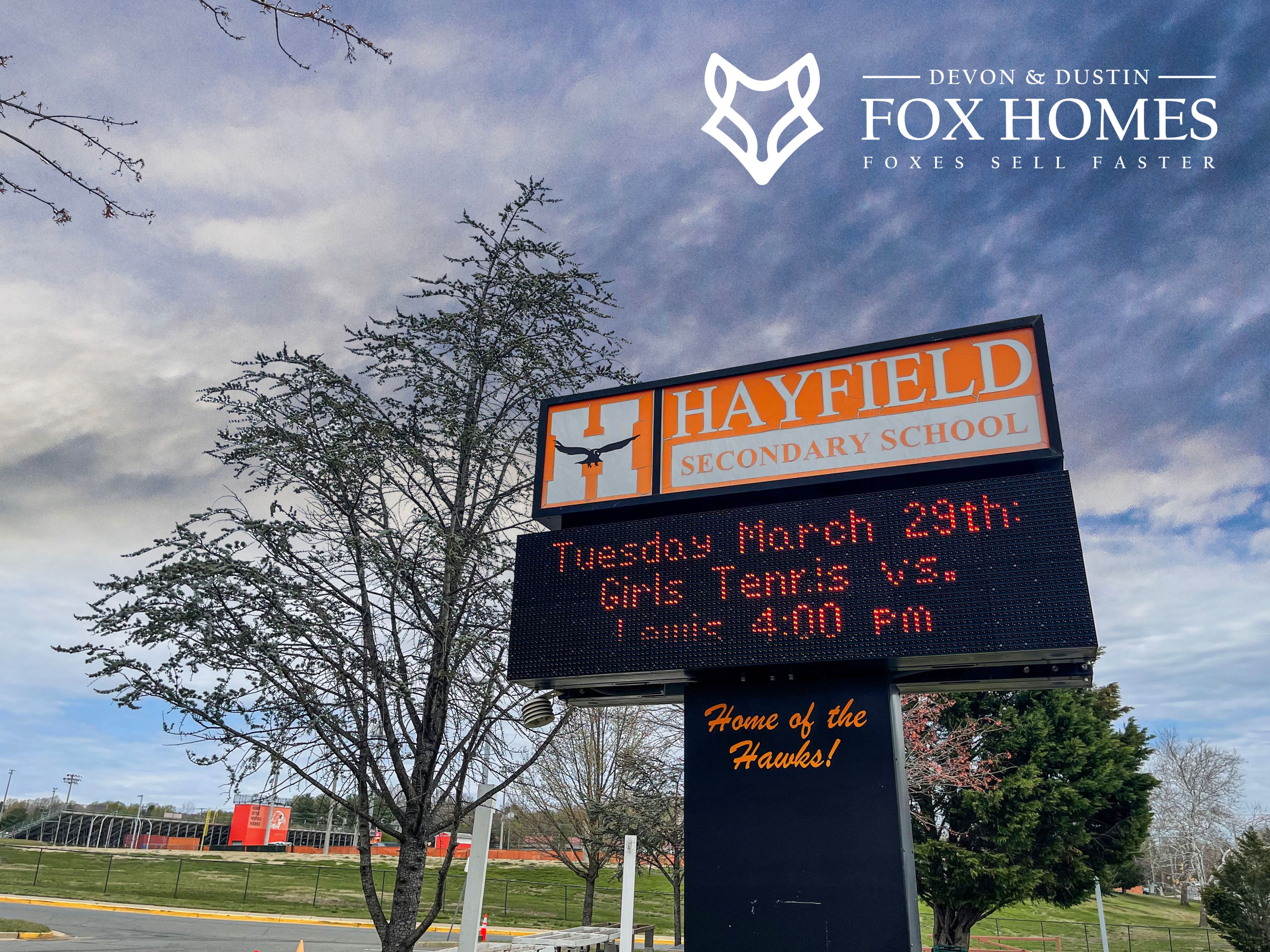 Homes-For-Sale-In-Hayfield-High-School-District-Devon-And-Dustin-Fox-Fox-Homes-Team-Entrance-Sign-LED