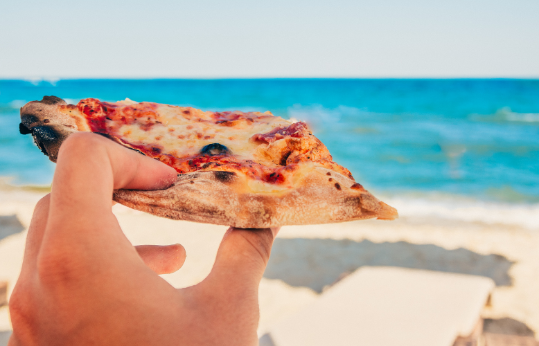 Pizza on the beach. 