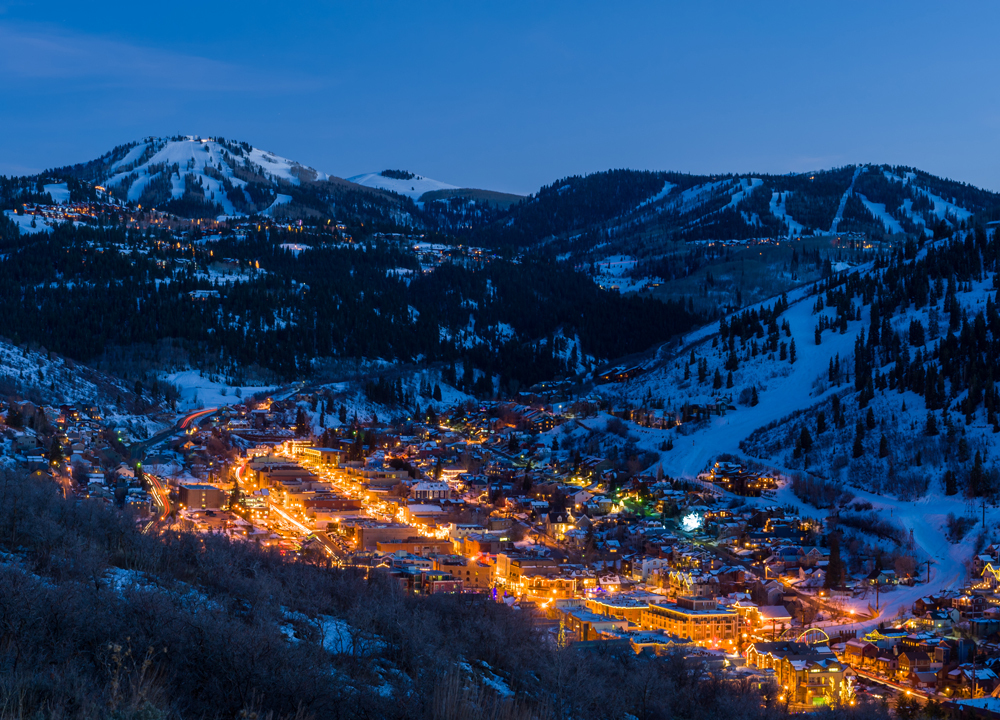 Park City houses at night