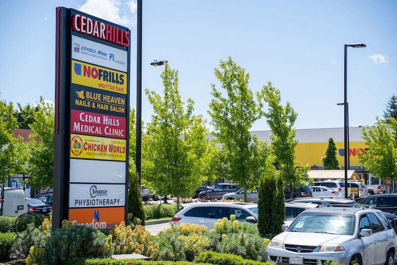 Cedar Hills Plaza Sign in Surrey, British Columbia