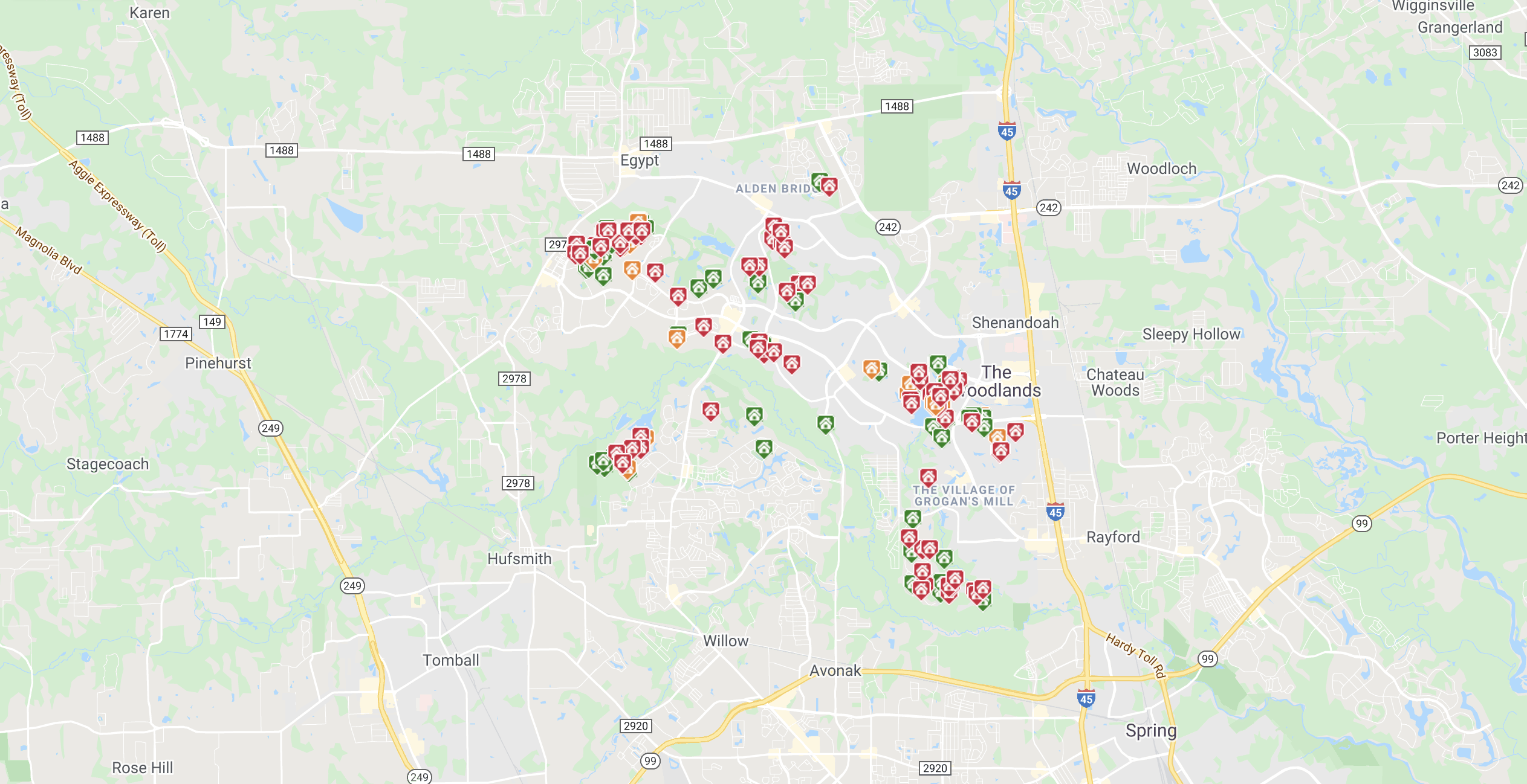 map of million dollar plus homes in the woodlands