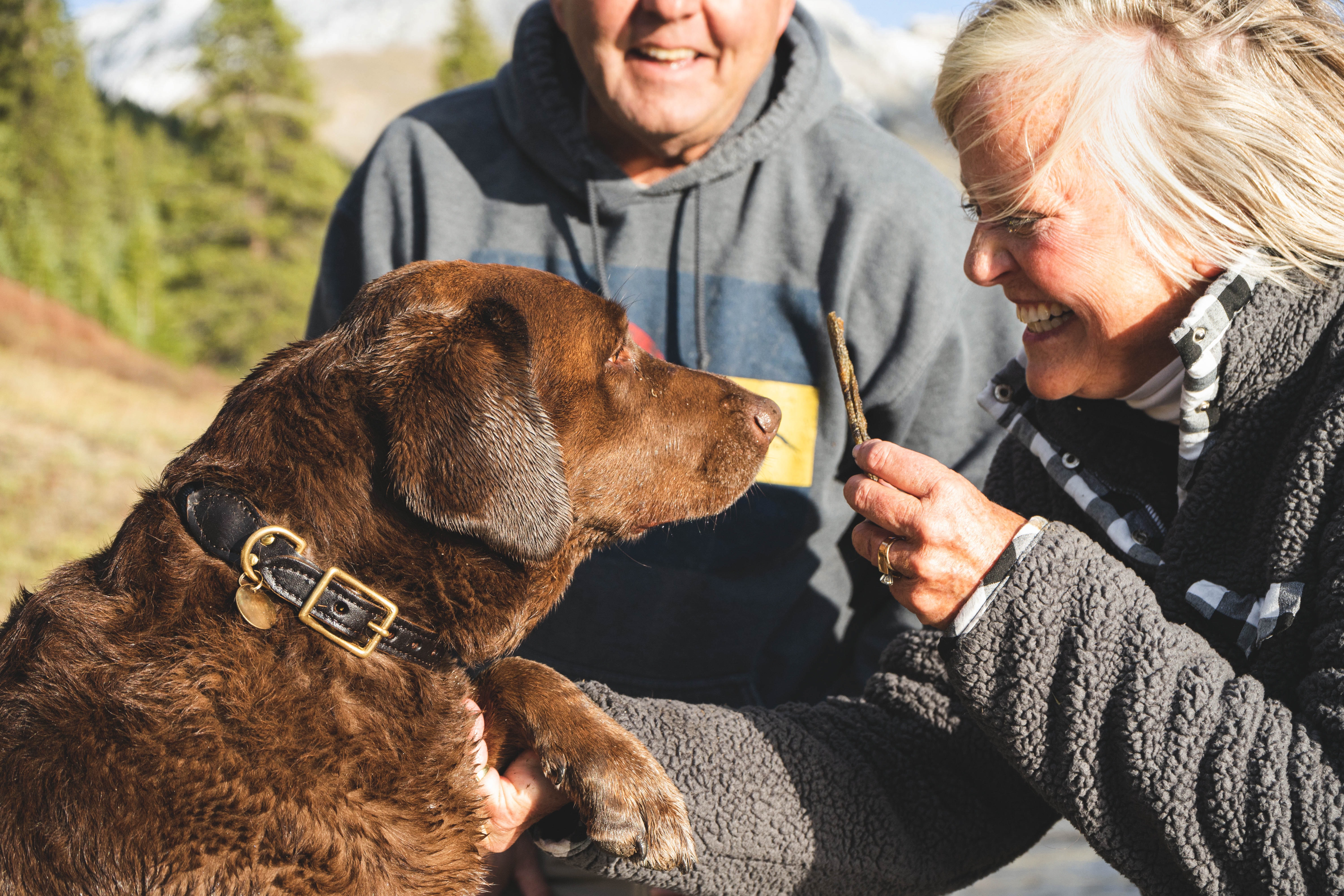 older couple with dog