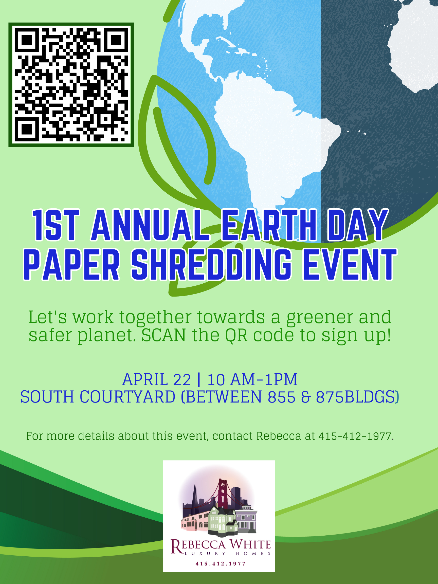 Flyer with QR code to sign up for paper shredding event in the Outer Richmond