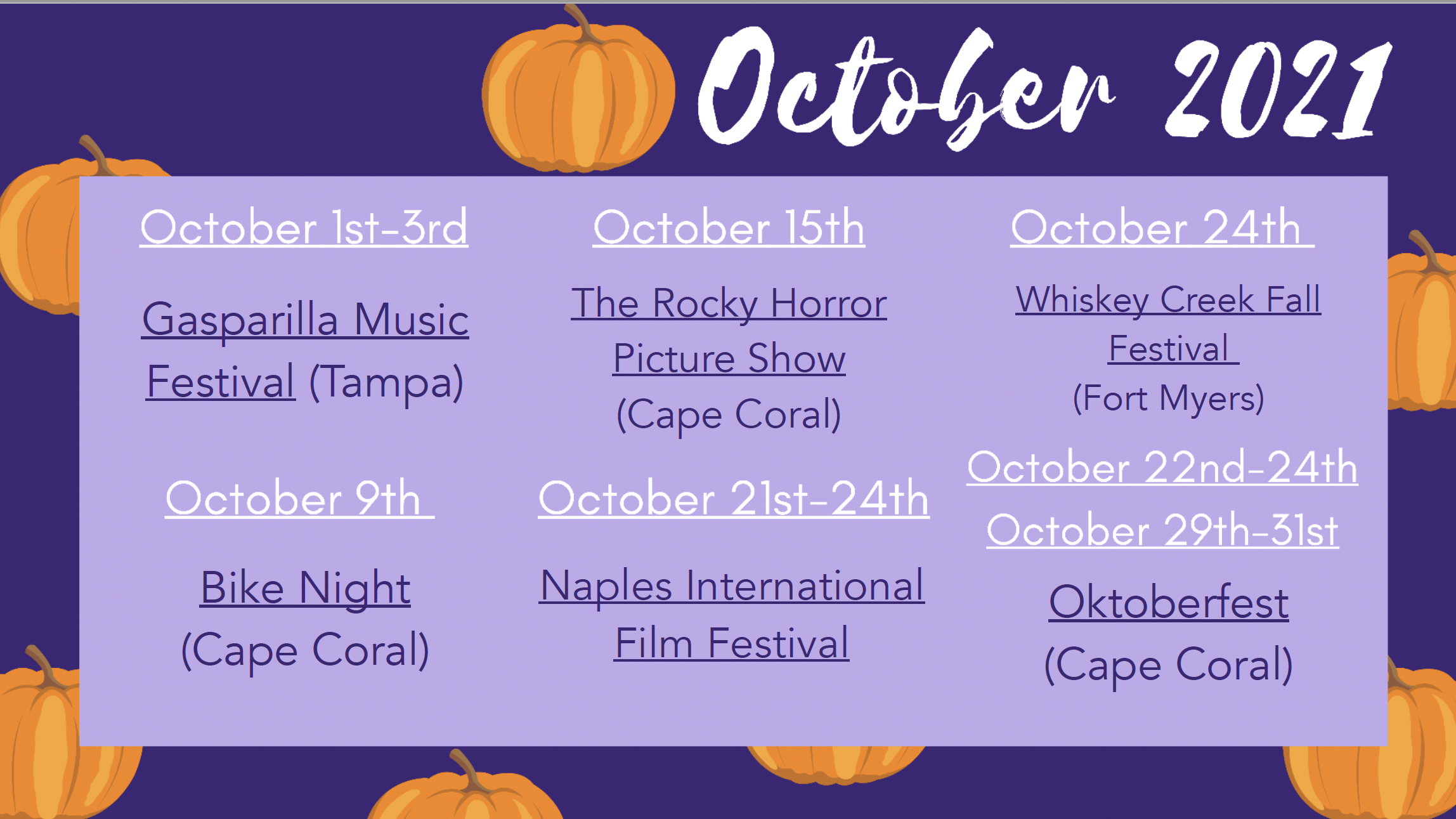October Event Calendar