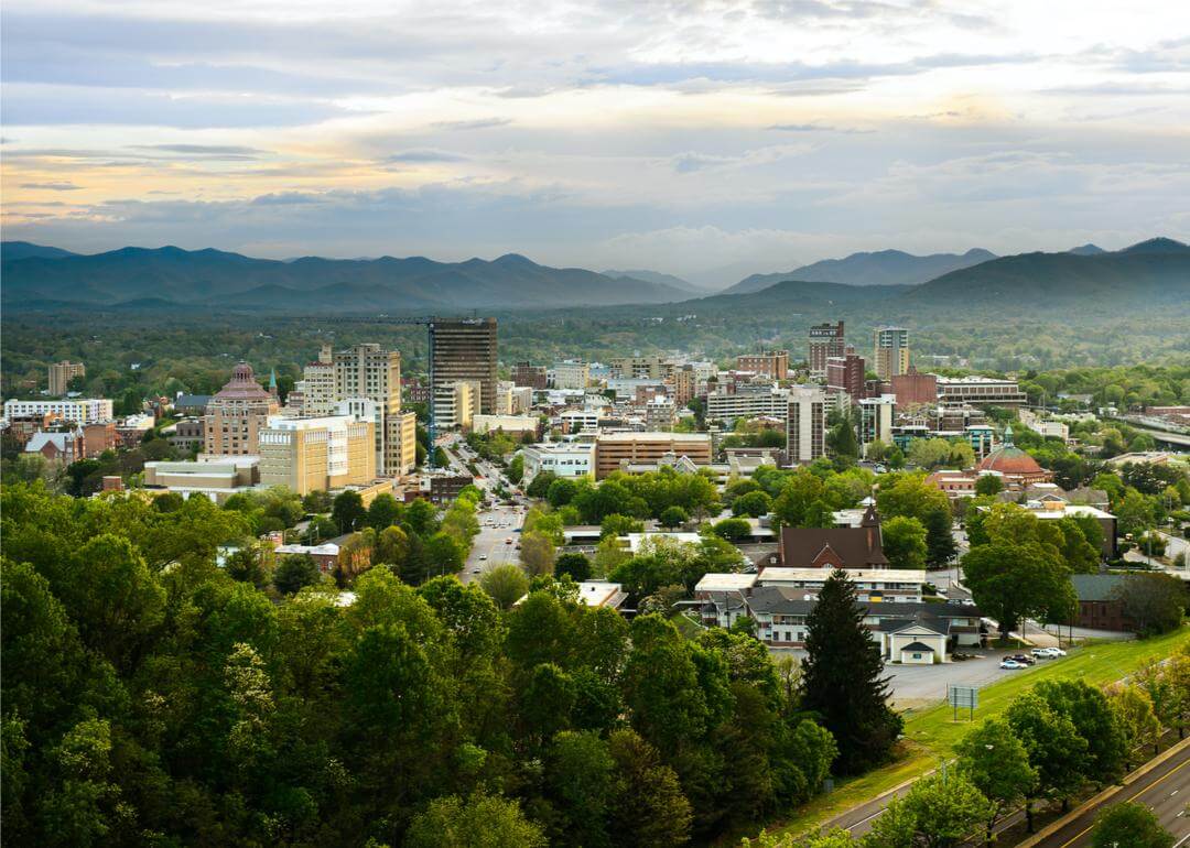 #10. North Carolina Elevated view of Asheville, North Carolina and surrounding mountains