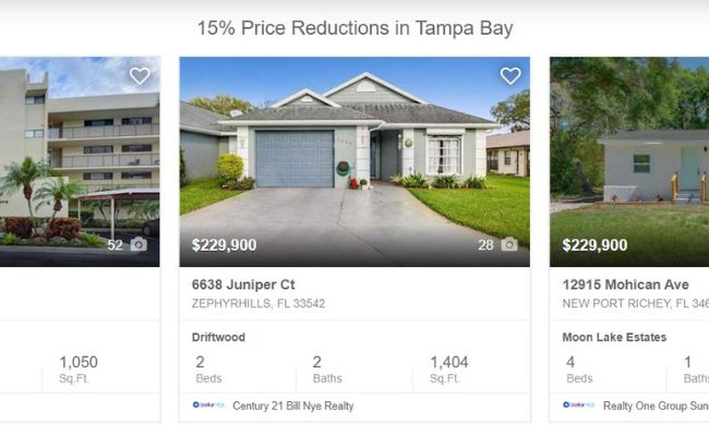 View of Search Results with 15% Reductions or more in Hillsborough, Pasco, and Pinellas County Florida
