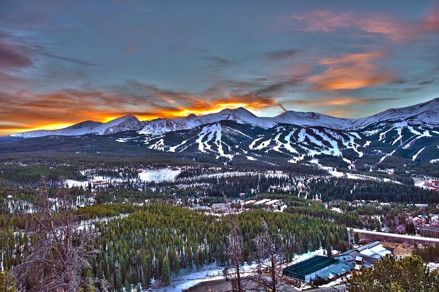 Sunset over Snow-Covered Mountains in Breckenridge, Colorado