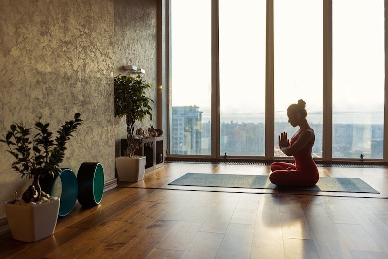 Empty Zen Room Or Yoga Studio With Nature View From Window And