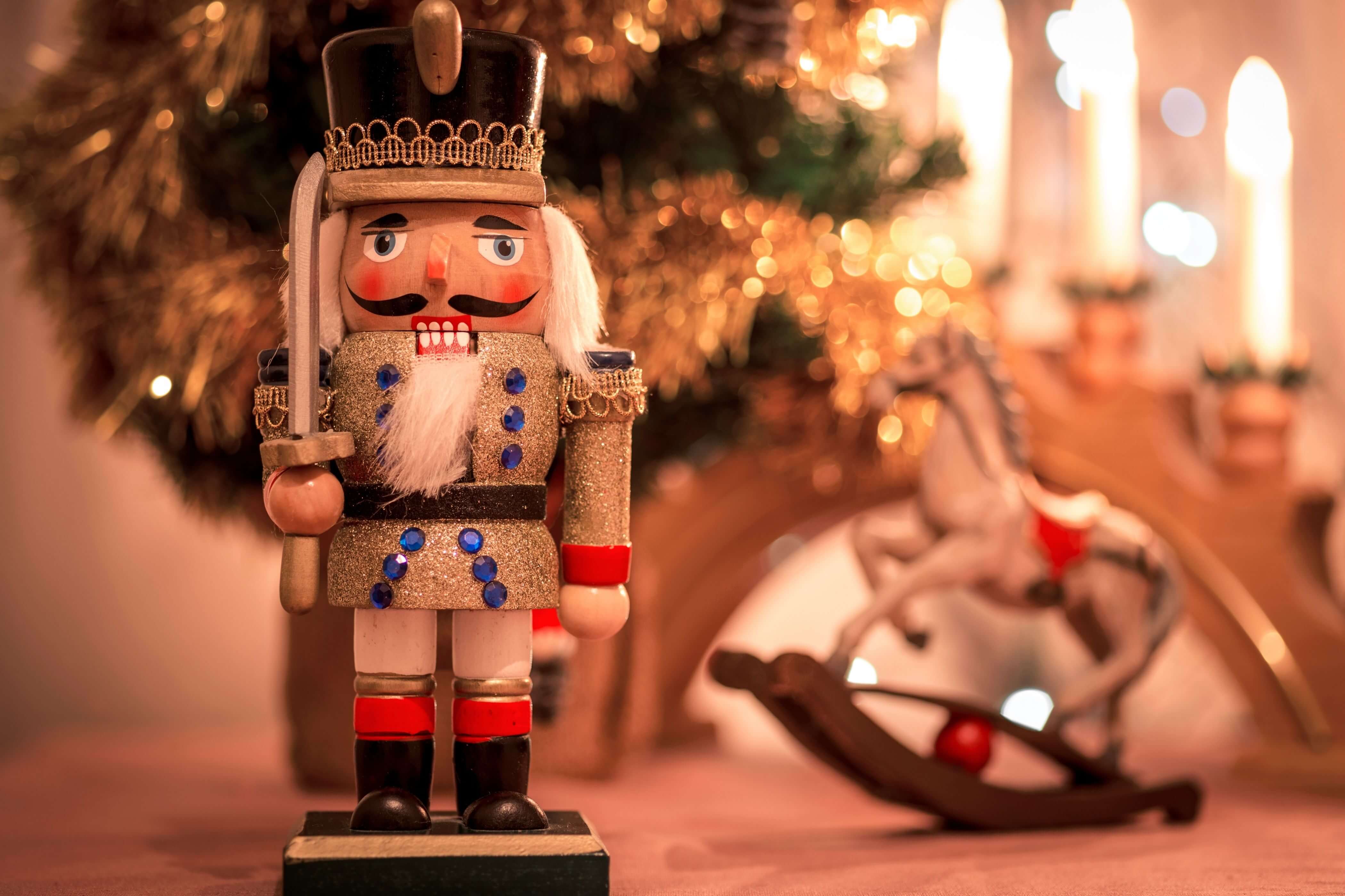 Nutcracker with Christmas tree and rocking horse