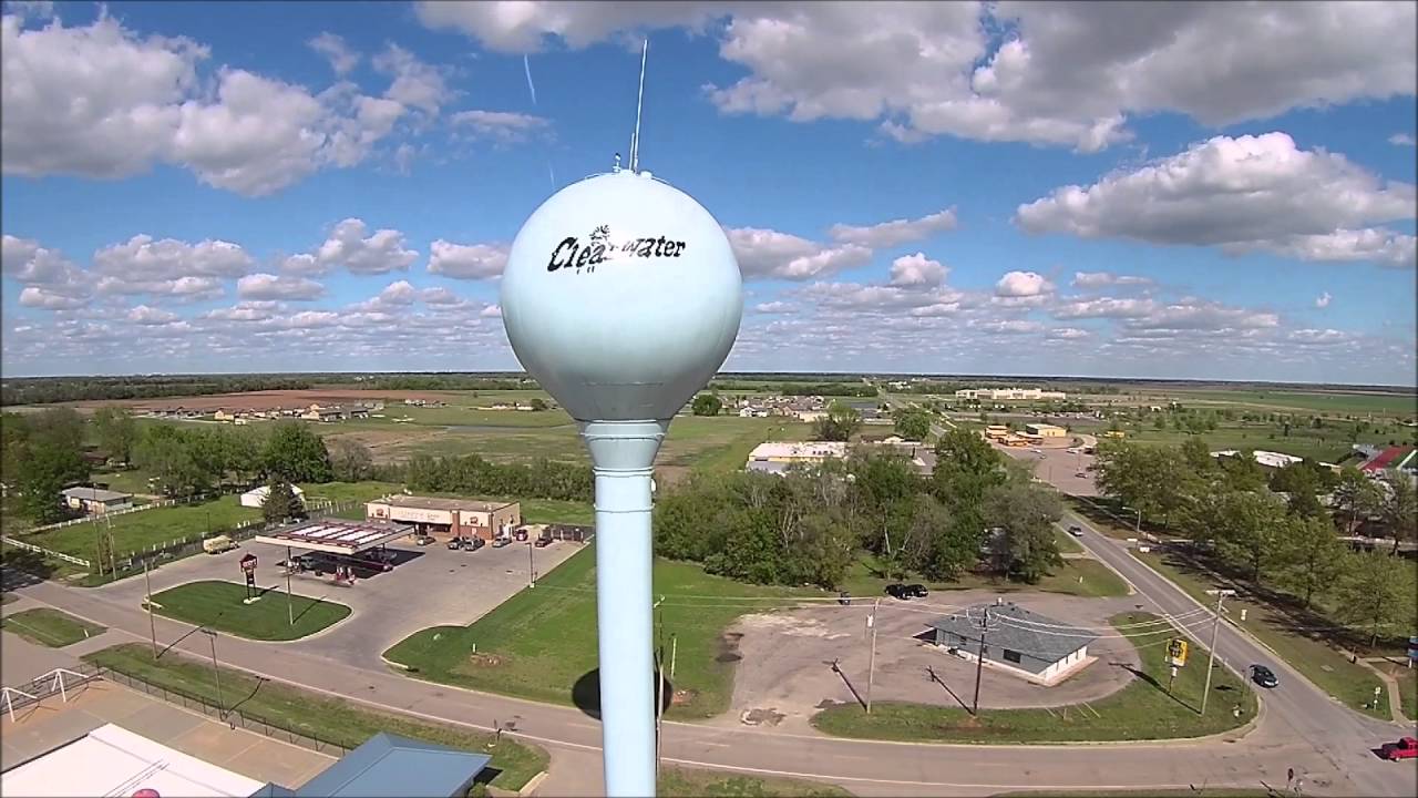 Aerial view of Clearwater and its water tower