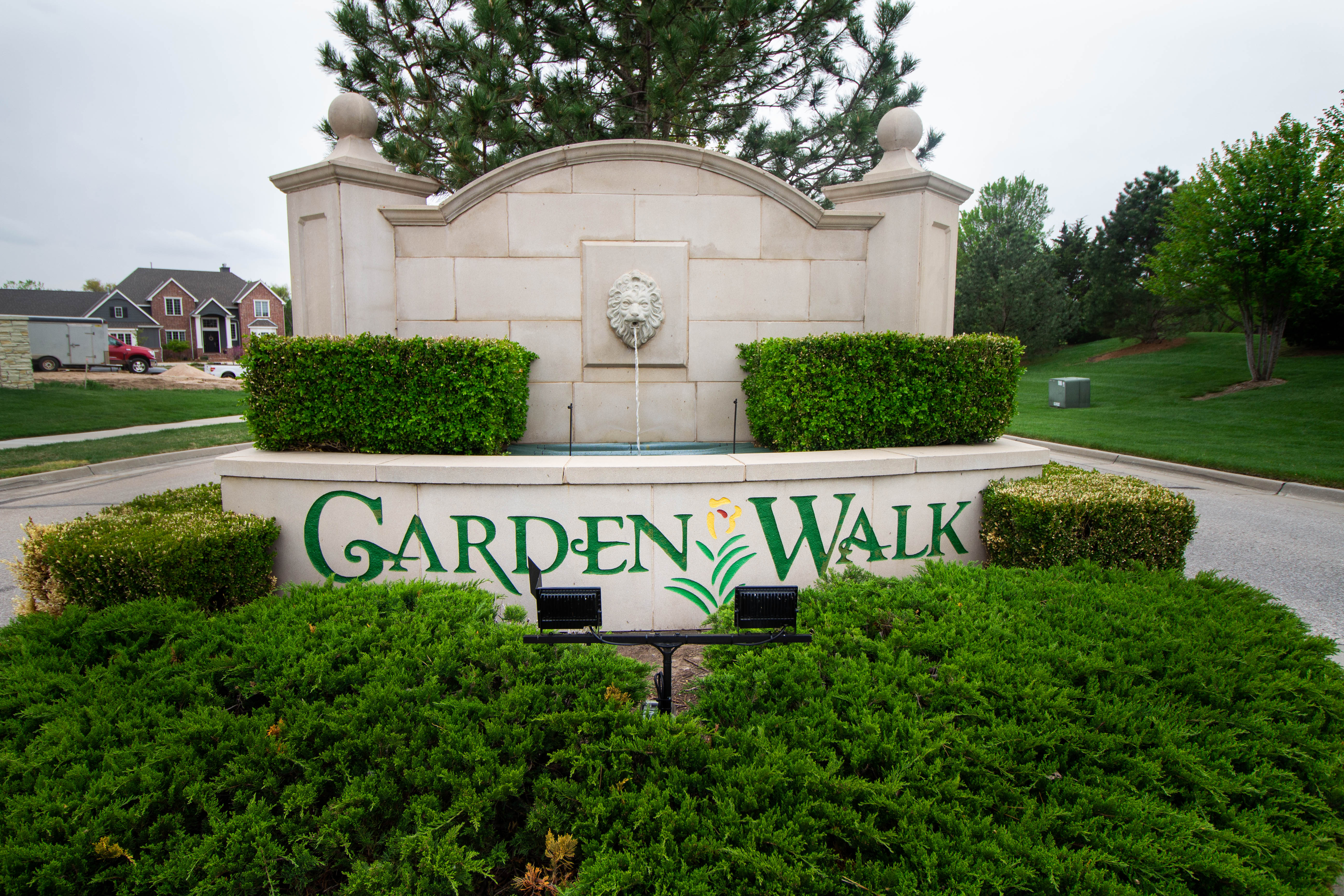 Sign at the entrance of the Garden Walk subdivision