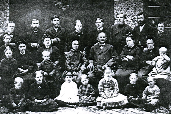 An old photo of a large group of people, the Warkentin Family