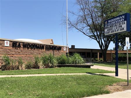 Image of the front of Woodman Elementary School