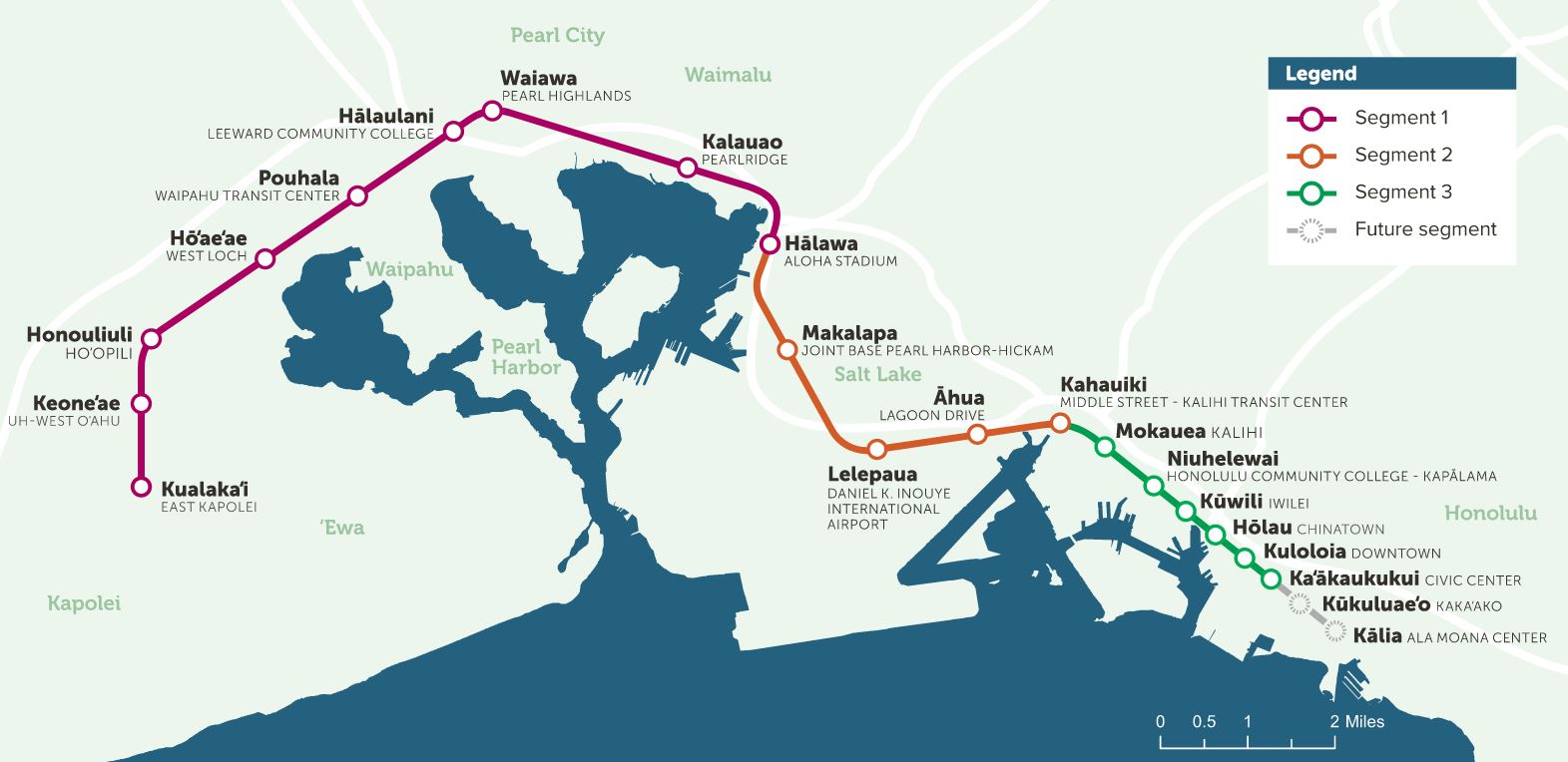Map of the Honolulu Area Rapid Transit construction progress