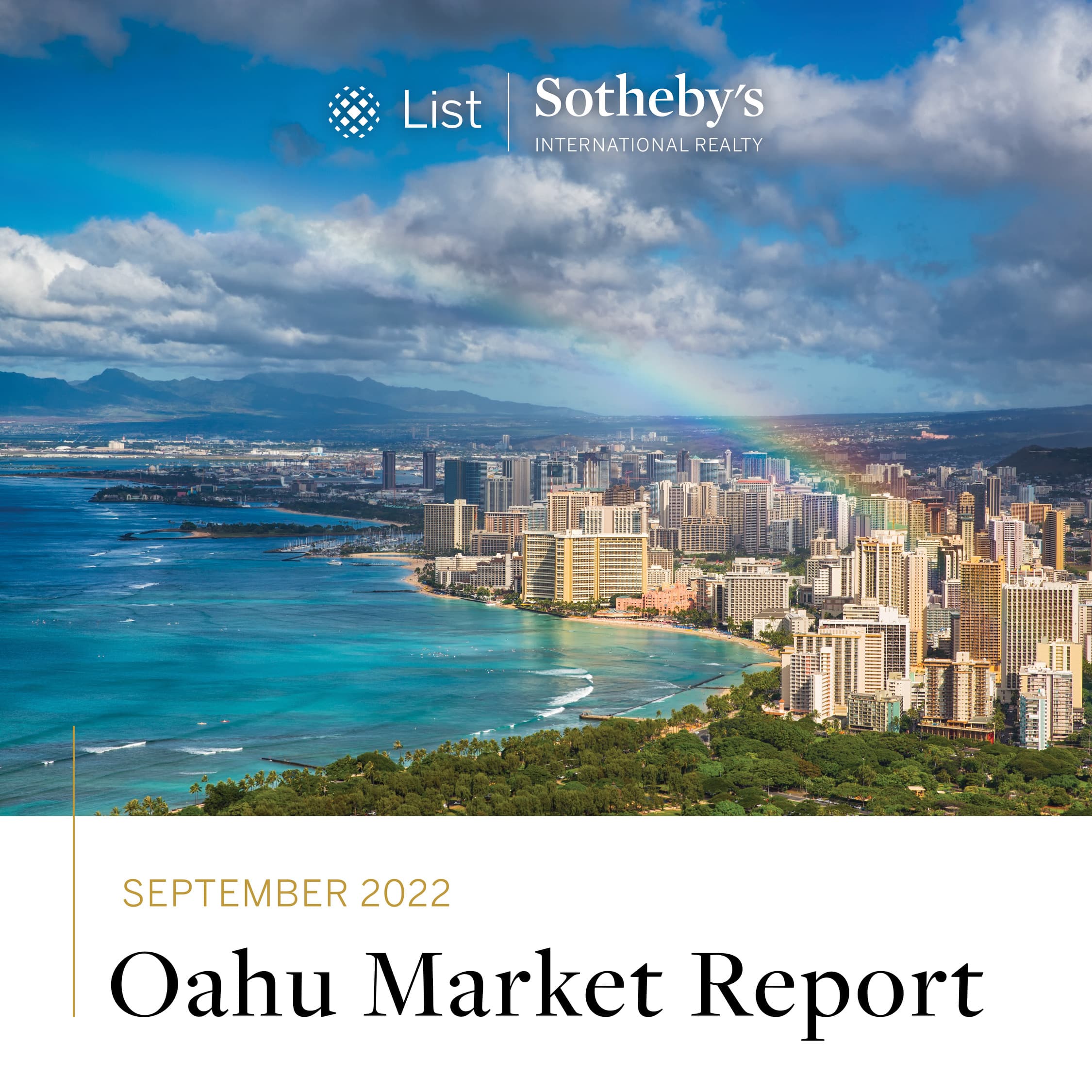 View over Honolulu with Oahu market report September 2022 overlaid