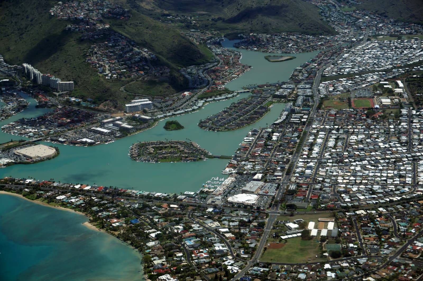 Aerial shot of Hawaii Kai and the marina