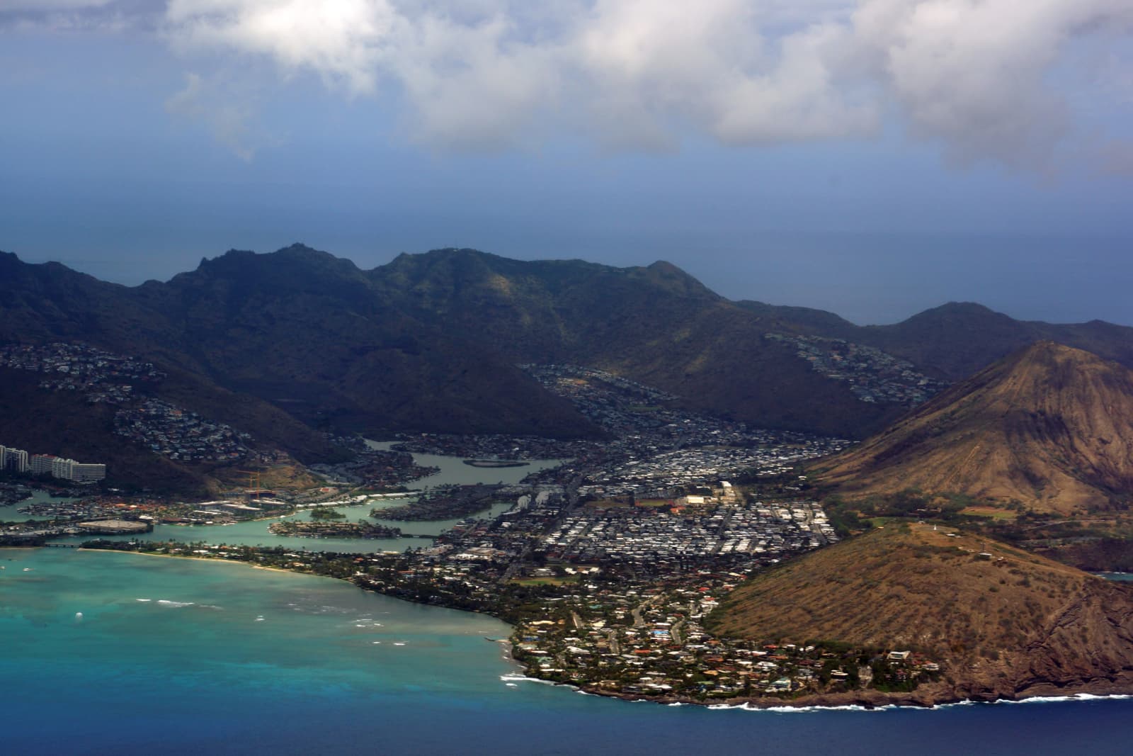 Aerial shot showing Koko Kai, Portlock, Triangle, and other neighborhoods in Hawaii Kai