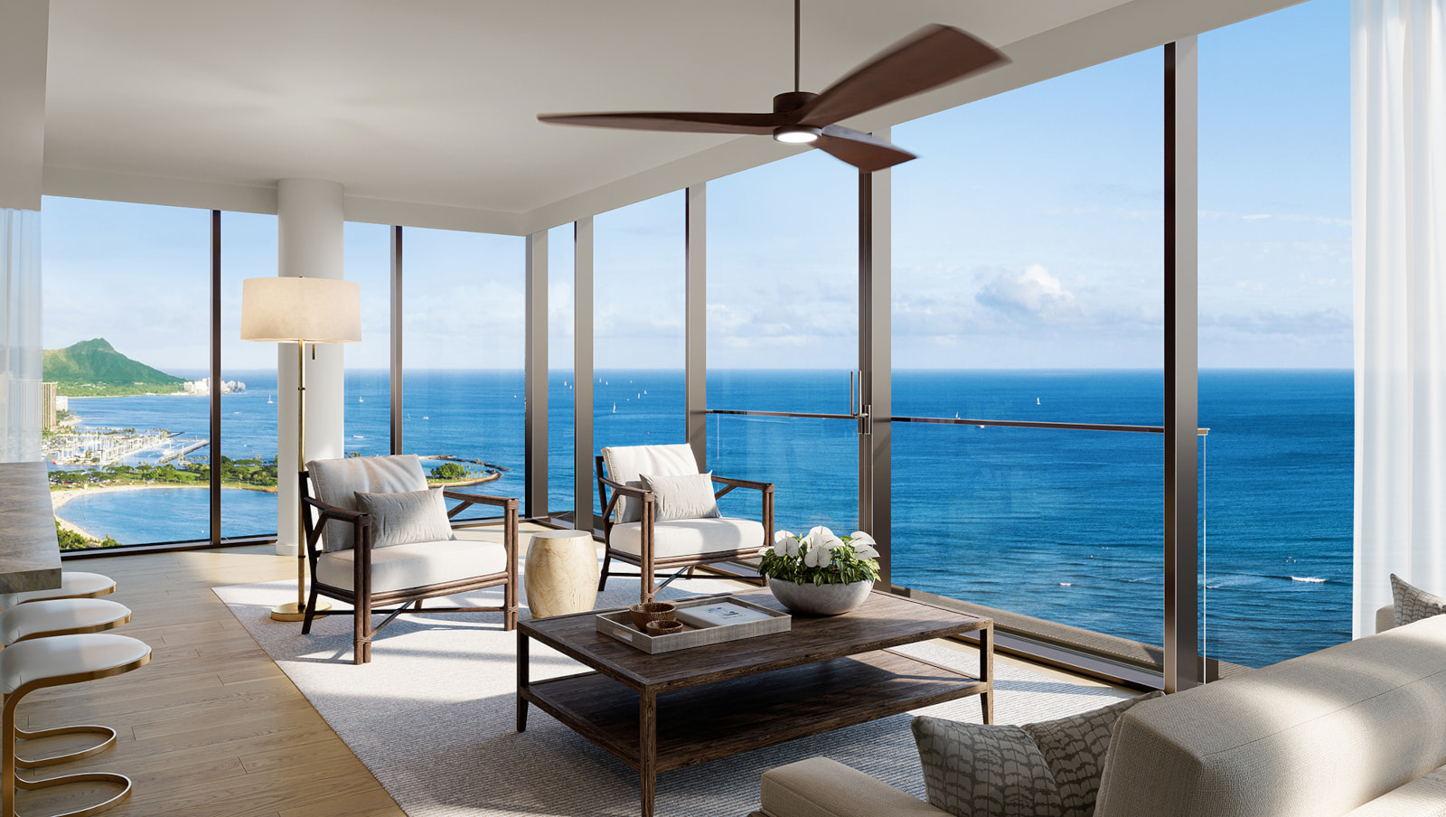 View of the living room of Victoria Place, Oahu