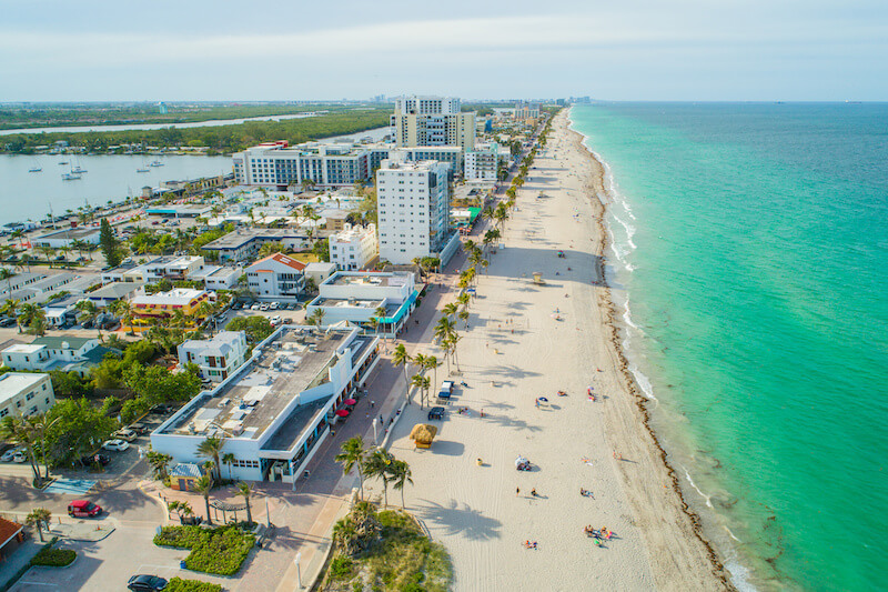 Hollywood Beach Features a Boardwalk and Private Hotels
