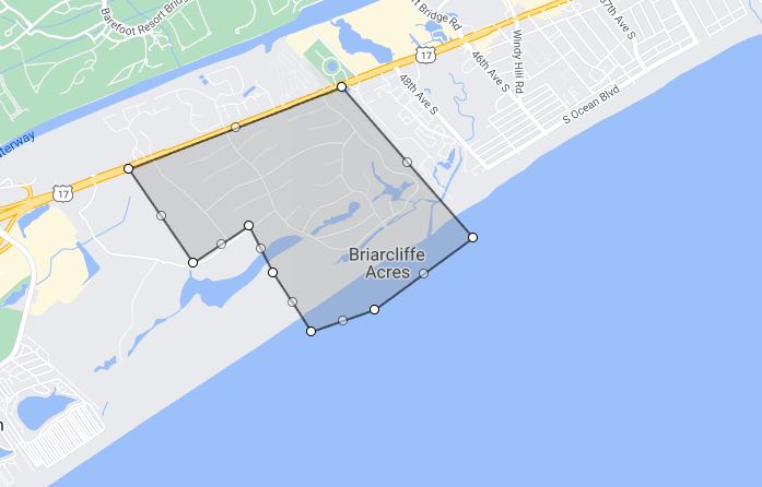 detailed map of briarcliffe acres, an area of myrtle beach
