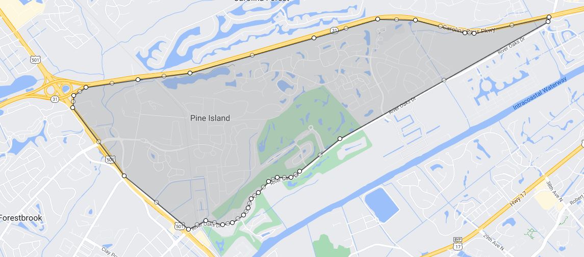 detailed map of pine island, an area of myrtle beach