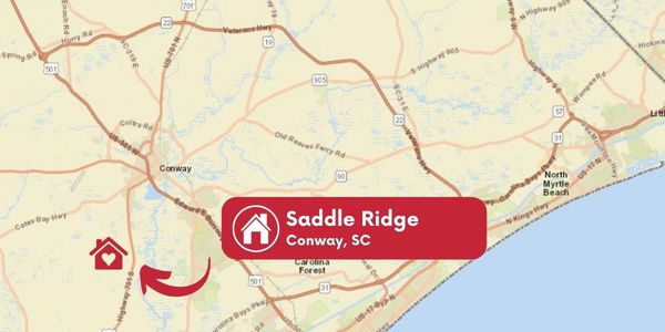 map showing the location of Saddle Ridge, a community of single-fmaily homes in Conway, SC.