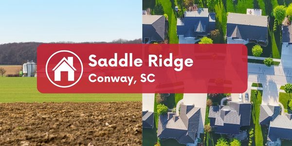 inforgraphic with pictures of homes and area of saddle ridge in conway sc