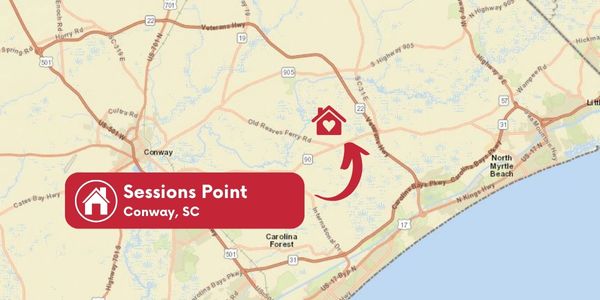 map showing the location of Sessions Point, a community of single-fmaily homes in Conway, SC.