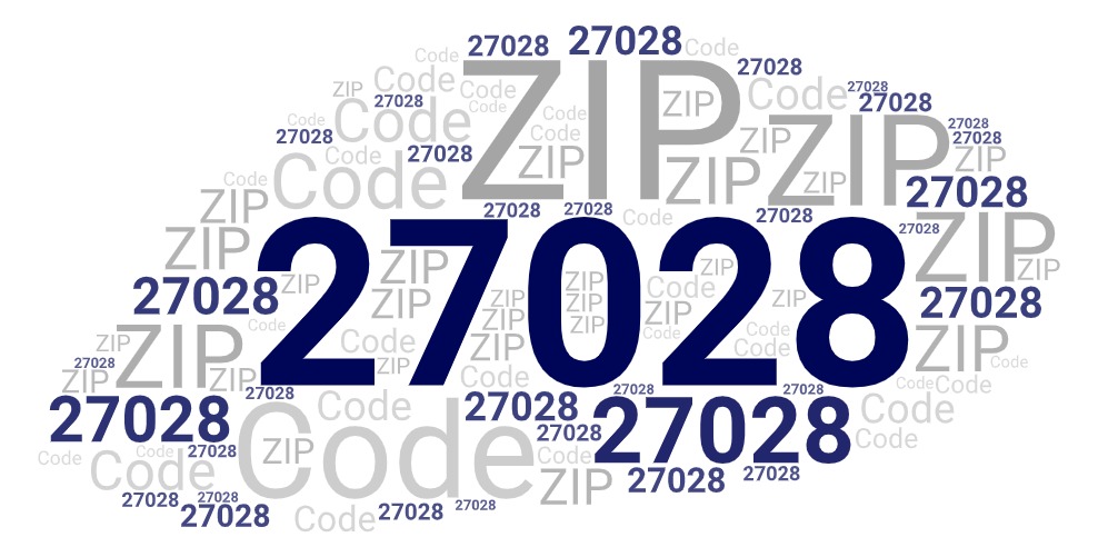 Word art picture in blue and gray saying 27028 ZIP Code