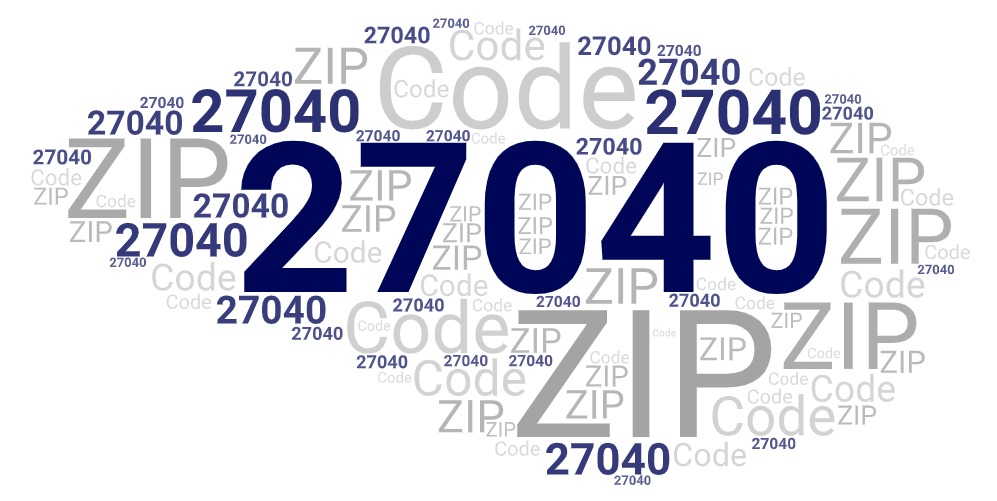 Word art picture in blue and gray saying 27040 ZIP Code
