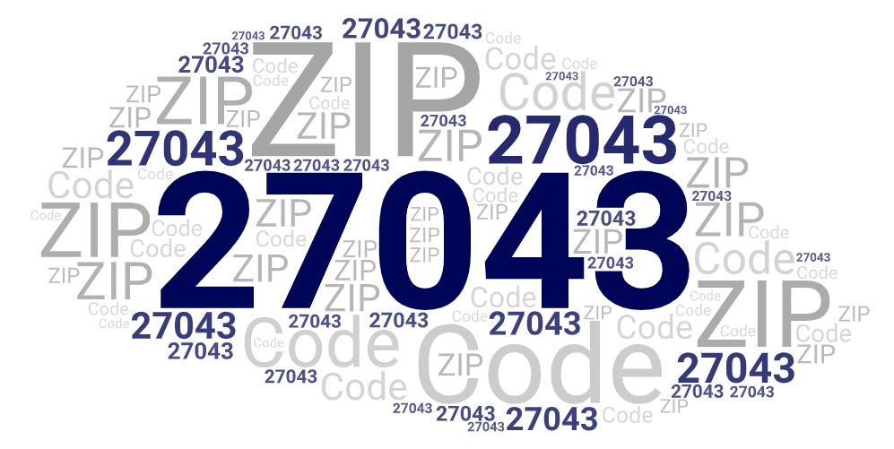 Word art picture in blue and gray saying 27043 ZIP Code