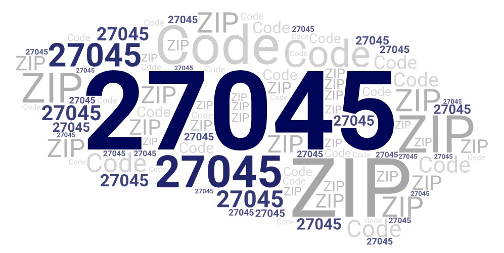 Word art picture in blue and gray saying 27045 ZIP Code