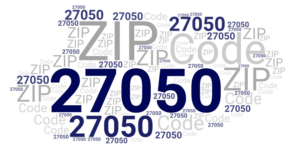 Word art picture in blue and gray saying 27050 ZIP Code