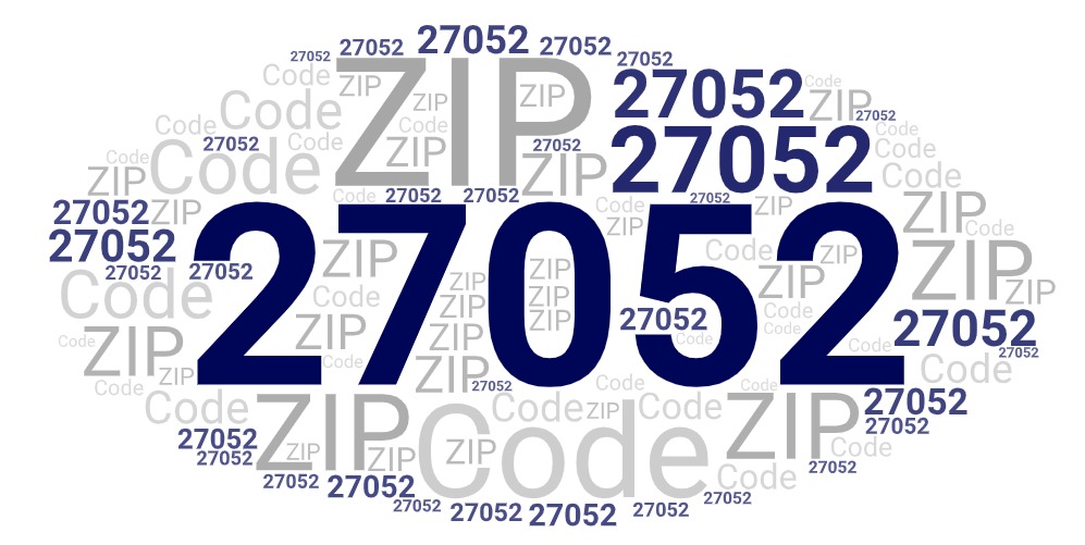Word art picture in blue and gray saying 27052 ZIP Code