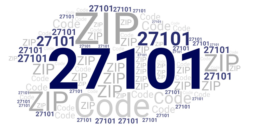 Word art picture in blue and gray saying 27101 ZIP Code